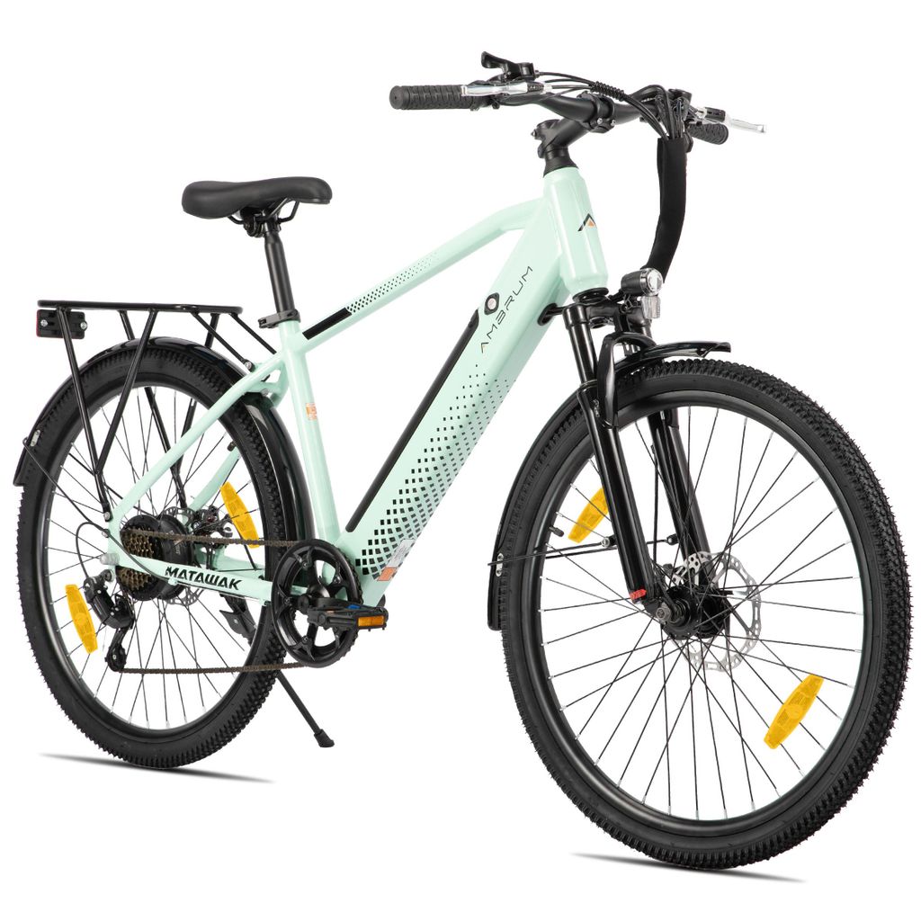 Hiland 26 Zoll-E-Mountainbike, 250W, 7 Gänge, mechanische Scheibenbremse, mit 10,4-Ah-Akku im Rahmen, Schutzblechen und Gepäckträger für Erwach...