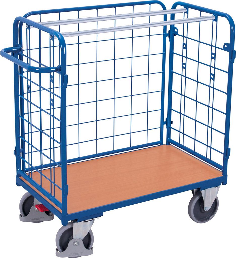 VARIOfit Paket-Dreiwandwagen, niedrig, seitlich vergittert Ladefläche 1000x700mm Anthrazitgrau RAL 7016