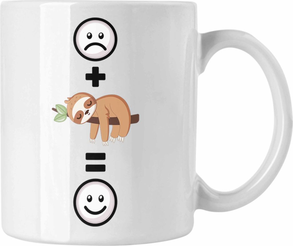 Trendation - Faultier Tasse Geschenk für Faultier Liebhaber :( + Faultier = :) Lustige Geschenkidee Geburtstag (Weiß)