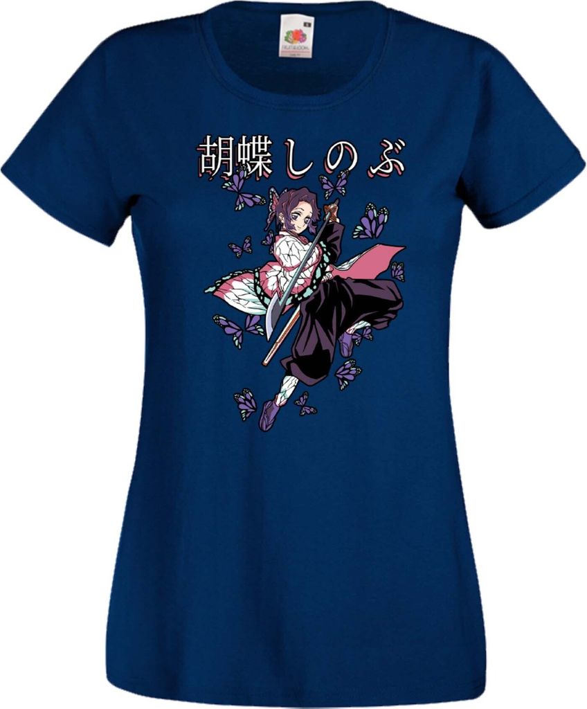 Damen T-Shirt Anime Manga Demon Anime Slayer Shinobu Kocho 02 Shinobu, Lady XL / Dunkelblau