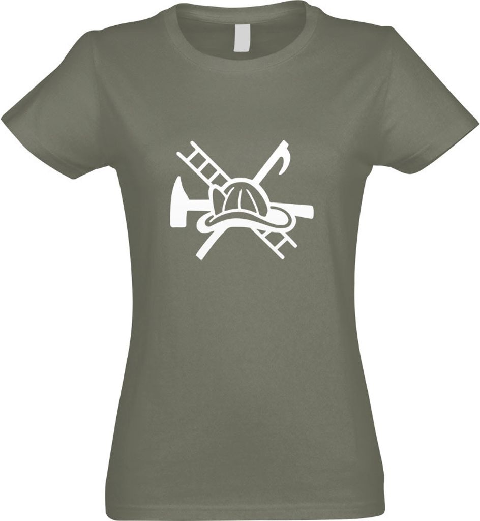 Kiwistar - T-Shirt tailliert - Damen - Olive - Feuerwehrhelm - Motiv 2 - mit Motiv Bedruckt - Funshirt Design - Sport - Freizeit - Damen - M