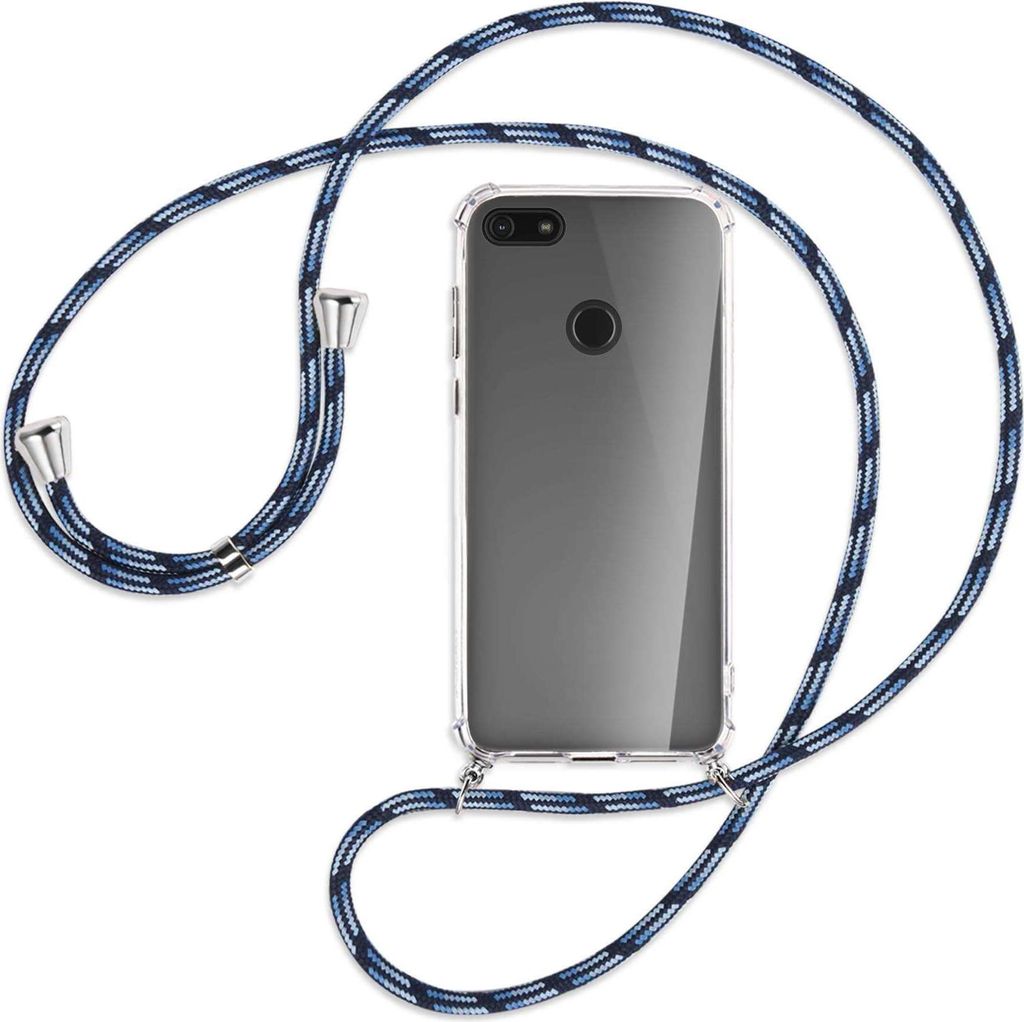 Handykette Backcover-Schutzhülle mit Band (Metall silberfarben) für Motorola Moto E6 Play - Blautöne