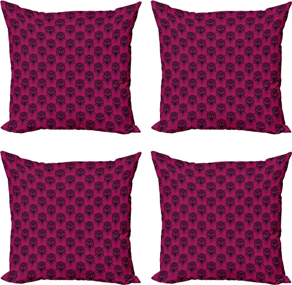 ABAKUHAUS Damast Kissenbezug Set (4 Stück), Abstrakt Königliche Blumenkunst, Moderner Doppelseitiger Digitaldruck, 45 cm x 45 cm, Dunkle Magenta ...