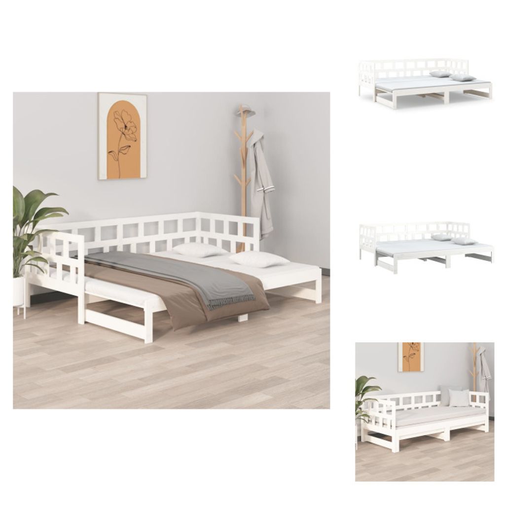 vidaXL Tagesbett Ausziehbar Weiß Massivholz Kiefer 2x(90x190) cm - Betten & Bettgestelle