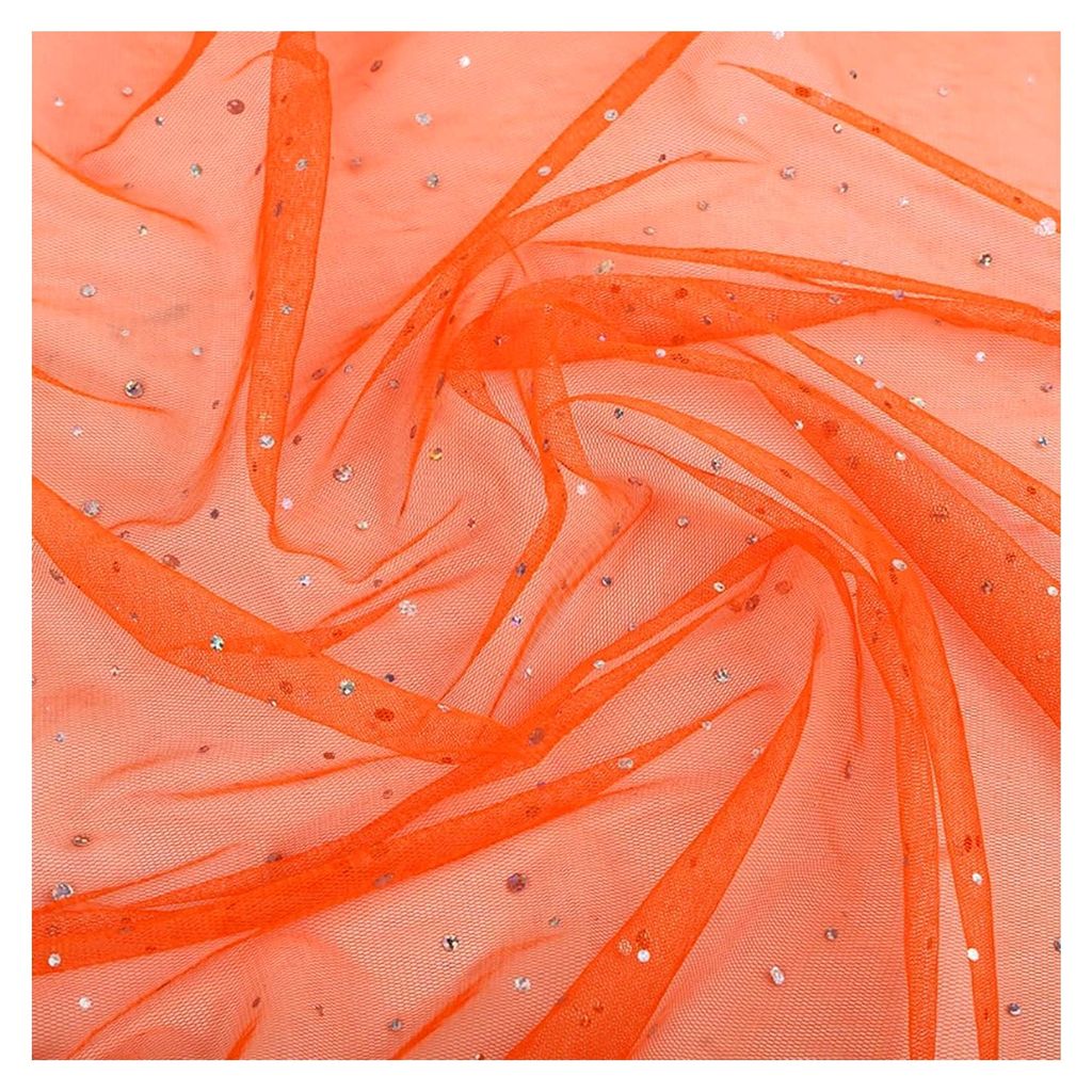 2 Yards x 150 cm Glitzernder Tüllstoff, Spitze Netzstoff, Deko Tüll für DIY Bekleidung und Hochzeitsdekoration, Orange