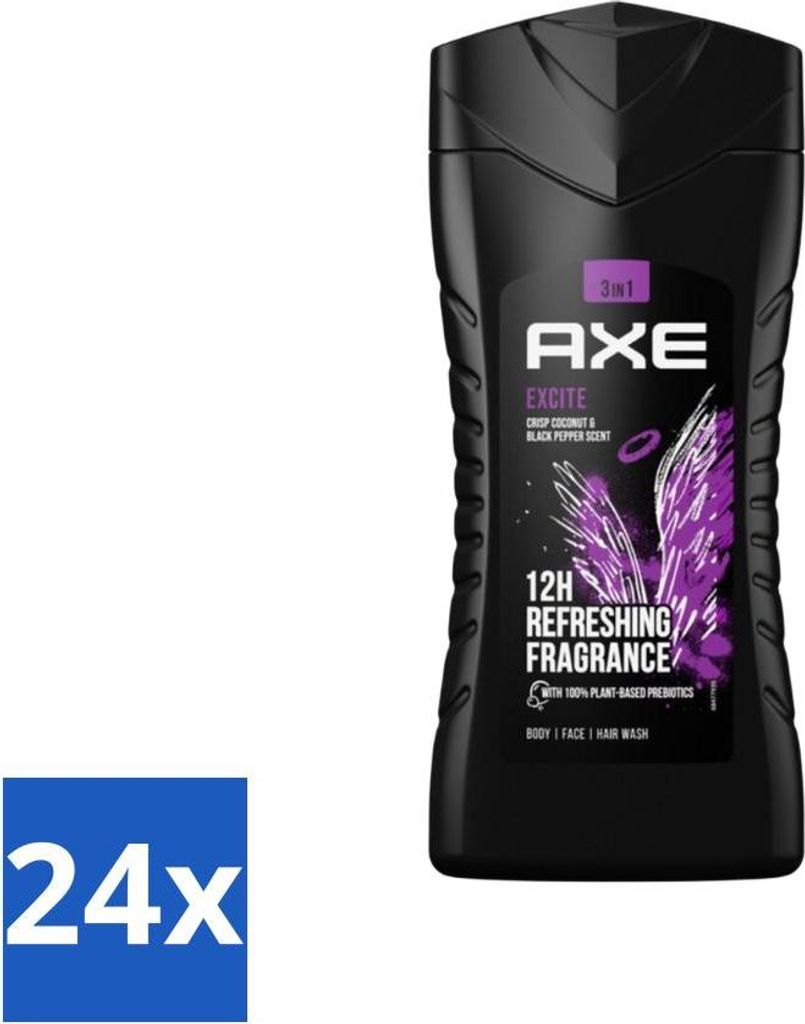 Axe - 3-in-1 Duschgel - Excite - Duschgel - Knackige Kokosnuss & Schwarzer Pfeffer - 100% pflanzlich - 250 ml - Vorteilspack - 24 Stücke