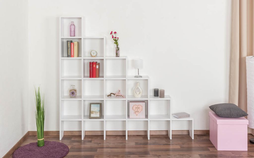 Regal "Easy Möbel" S17, Buche Vollholz massiv Weiß lackiert - 168 x 182 x 20 cm (H x B x T)