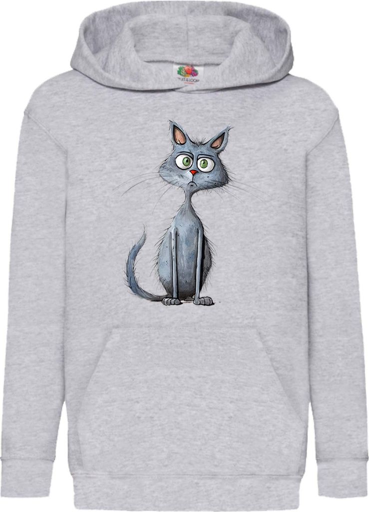 Kinder Kapuzenpullover Funny Cats Breeds Blue Cat 027, 7-8 Jahr - 128 / Grau