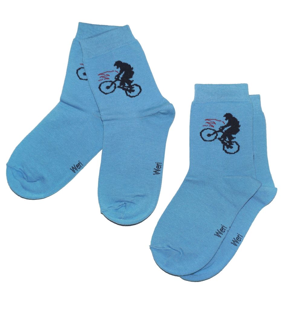 Kinder Socken 2-er Pack aus Baumwolle Biker Mittelblau Größe 35-38