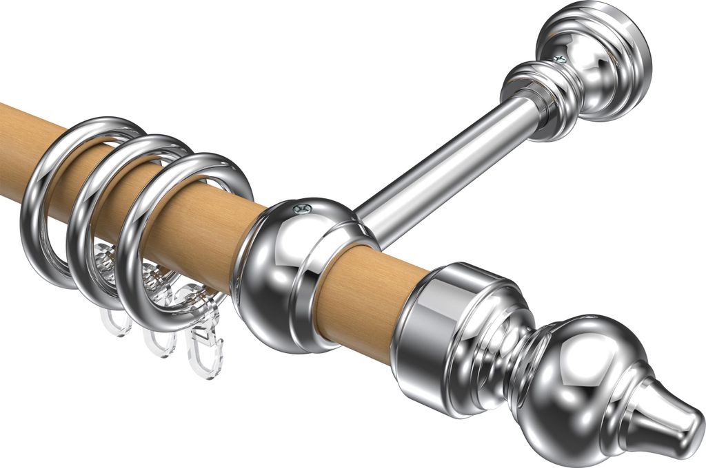 Interdeco Gardinenstange / Vorhangstange Buche / Chrom-farbig, Typ Classic Rondo (Rillenform), 28 mm Ø 1-läufig, 400 cm