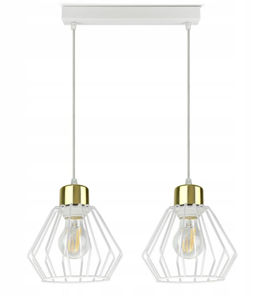 Luxolar Led Pendelleuchte 2 flammig aus Metal Draht Weiß-Gold im Edison-Stil E27 60W - Deckenleuchte LOFT Design - Hängelampe für Wohnzimmer, K...