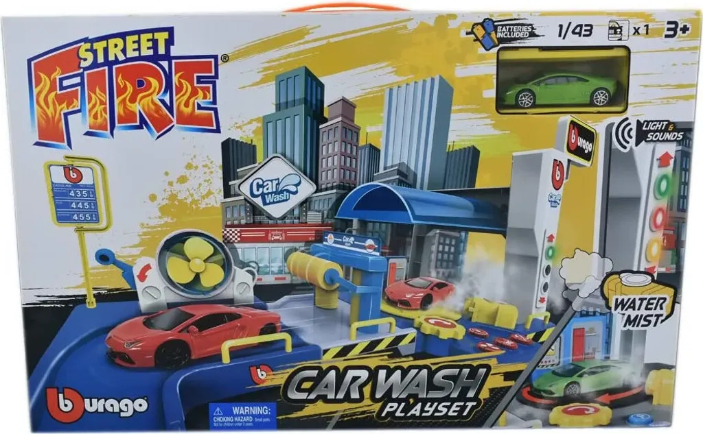 Station de Lavage de Jouet Street Fire Bburago et son Petit Véhicule 1:43