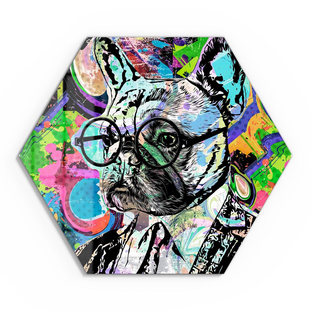 DEQORI Glasbild Echtglas 55x48 cm 'Hund als Anzugträger' Wandbild Bild modern Deko