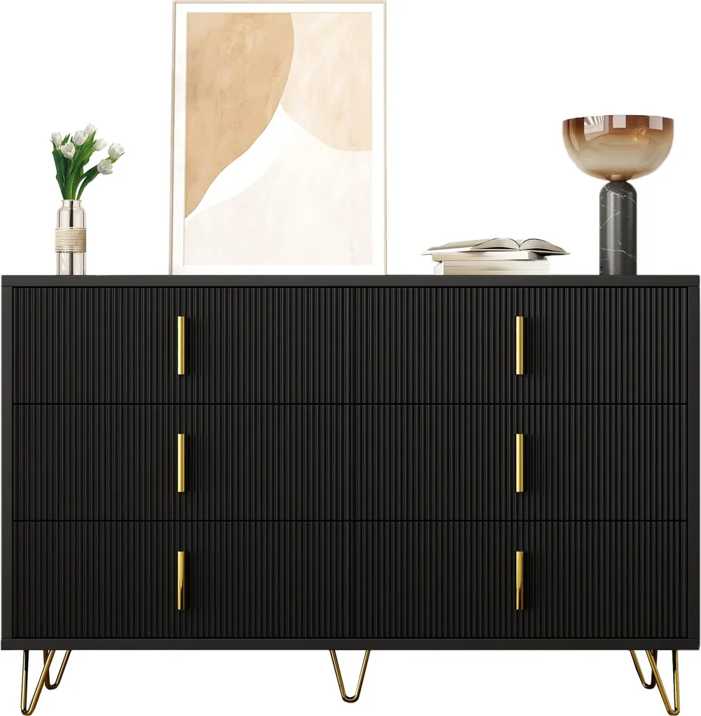 Commode de Rangement Moderne avec Portes et Poignées Dorées Chic Sweiko
