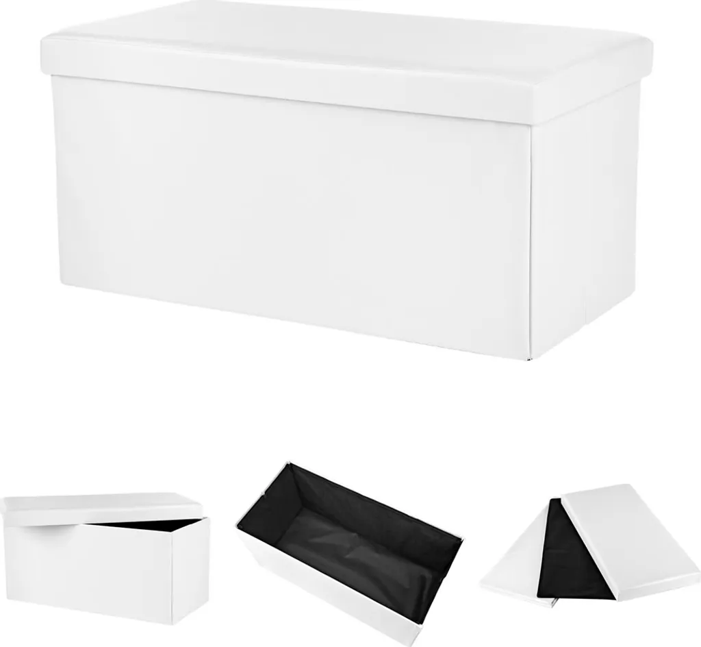Banc Ottoman de Salon Blanc Pliable 76cm Coffre de Rangement Chic