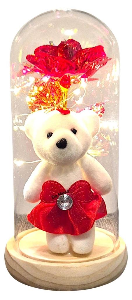 Ewige Rose im Glas mit süßem Teddybär Produktbild 