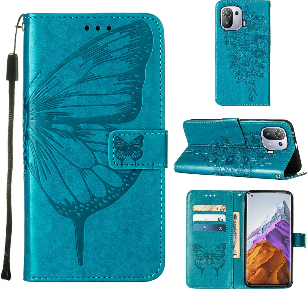 Custodia Protettiva Xiaomi Mi 11 Pro Blu: Pelle PU con Porta Carte