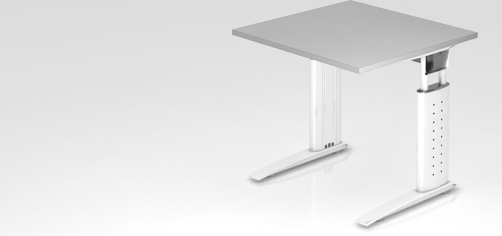 Schreibtisch Mauri | Grau | Weißes Gestell | BxT 80x80cm | Arbeitshöhe 68-86cm | höhenjustierbar, 2cm Raster | C-Fuß-Gestell | Rechteckform