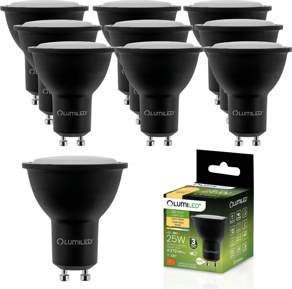 LUMILED GU10 LED Lampe 3W 270 Lm Leuchtmittel 3000K warmweiß Strahler Spot, ersetzt 25W Halogenlampen 120° Reflektorlampen Reflektor 10 Stück La...