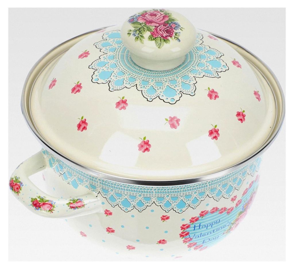 Emaille Kochtopf 18cm Suppentopf mit Flachem Boden und Deckel Multifunktionaler Topf für Gasherd Geeignet für Suppen und Eintöpfe