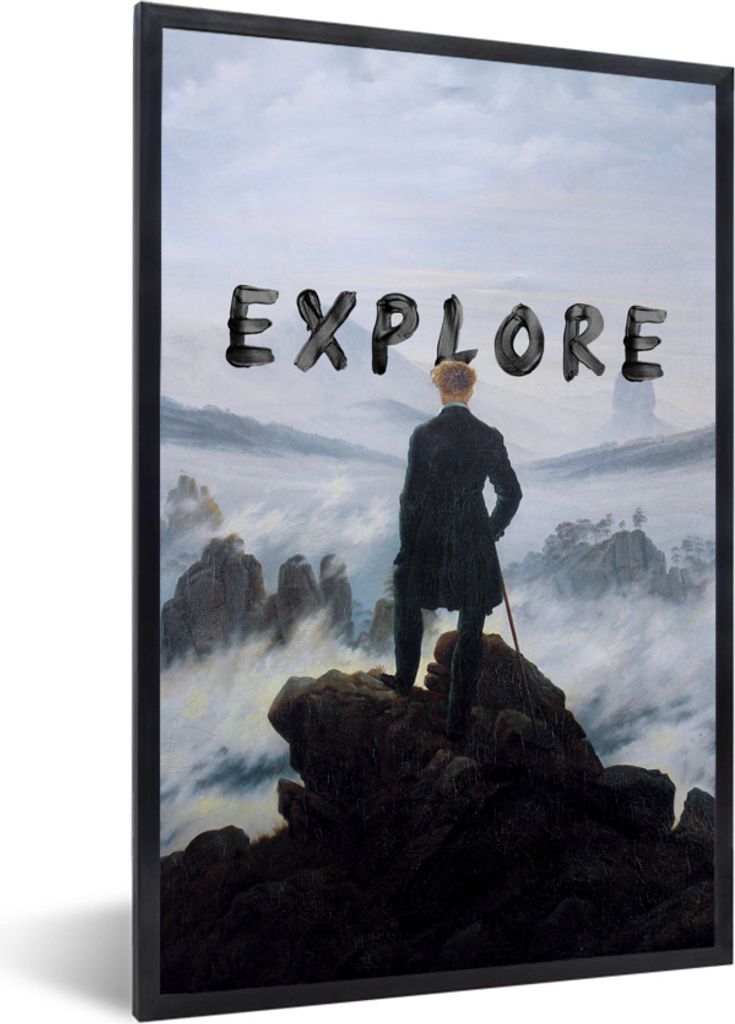 MuchoWow MuchoWow Gerahmtes Poster Der Wanderer über den Nebeln - Caspar David Friedrich - Explore 60x90 cm - Poster mit zchwarzem Bilderrahme...