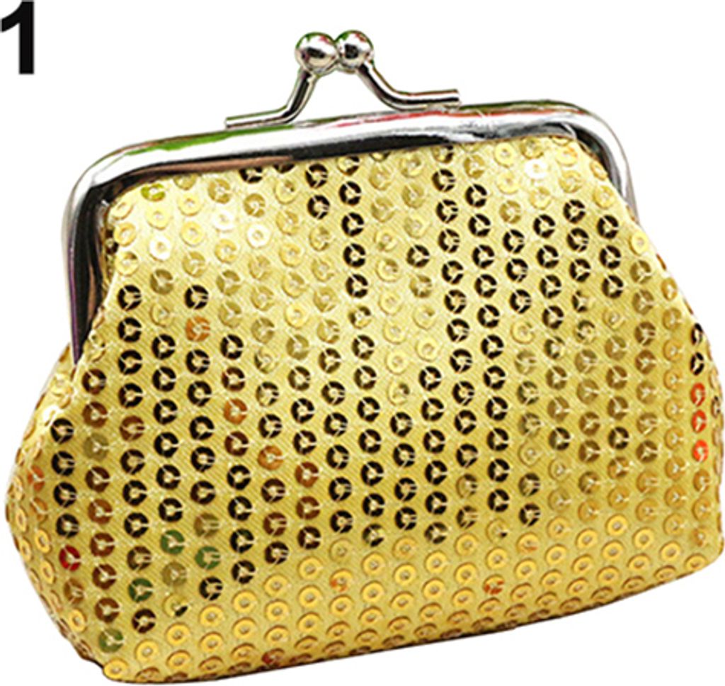Mode Damen Pailletten Schnalle Mini Geldbörse Clutch Handliche Geldbörse Tasche Rose-Rot