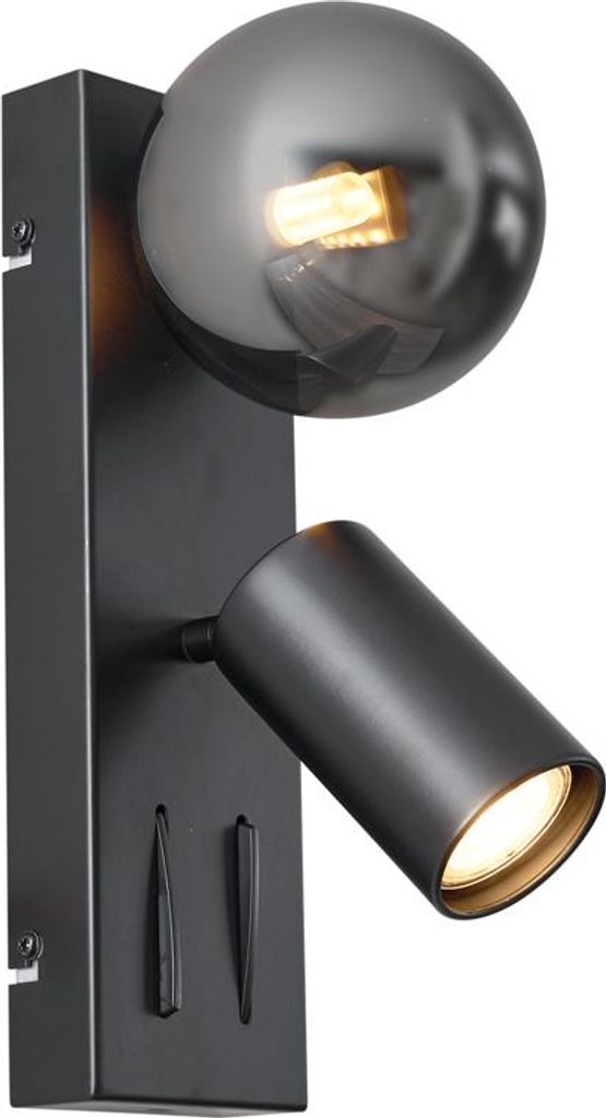 QAZQA - Moderne Wandleuchte schwarz 2-flammig neigbar mit USB-C-Anschluss - Lesly I Wohnzimmer I Schlafzimmer - Metall Rechteckig I Kugel I Kugelf...