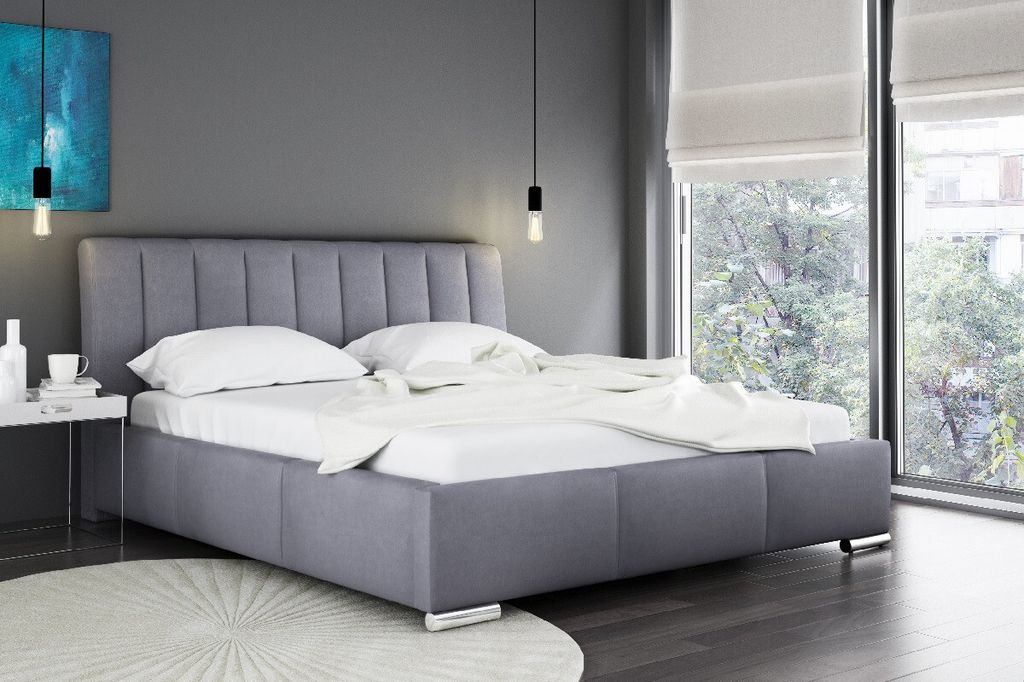Elegantes Bett mit hohem Kopfteil und Aufbewahrung Malone grau 180 x 200