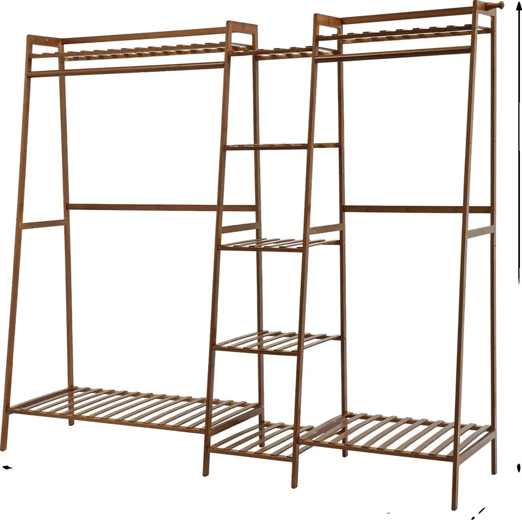 Porte-manteau design en bambou massif, structure stable marron