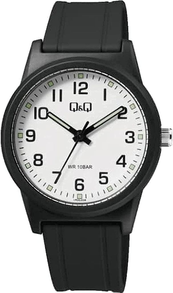 Q&Q Herrenuhr mit Silikonarmband, 10 ATM, schwarz/ZB weiß