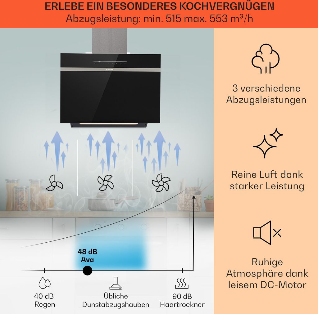 Klarstein Dunstabzugshaube 60cm Umluft/Abluft, Produktbild 3
