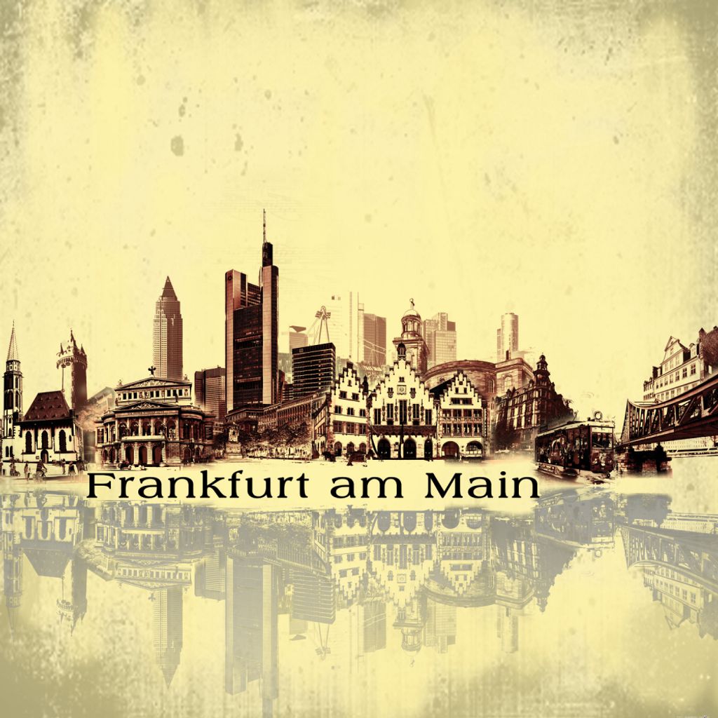 Frankfurt Kunstdruck Bild - Städte-Collage, Vintage Style (100 x 100 cm)