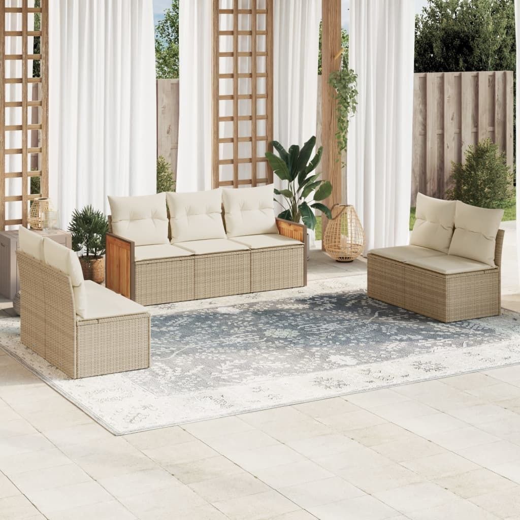 Maison Exclusive - 7-tlg. Garten-Sofagarnitur mit Kissen Beige Poly Rattan