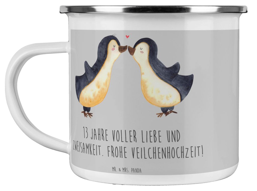 Mr. & Mrs. Panda Teetasse 13. Hochzeitstag Veilchenhochzeit - Heather Grey - Geschenk, Geschenke, Heiraten, Emaille Becher, Handgefertigte Produkte...
