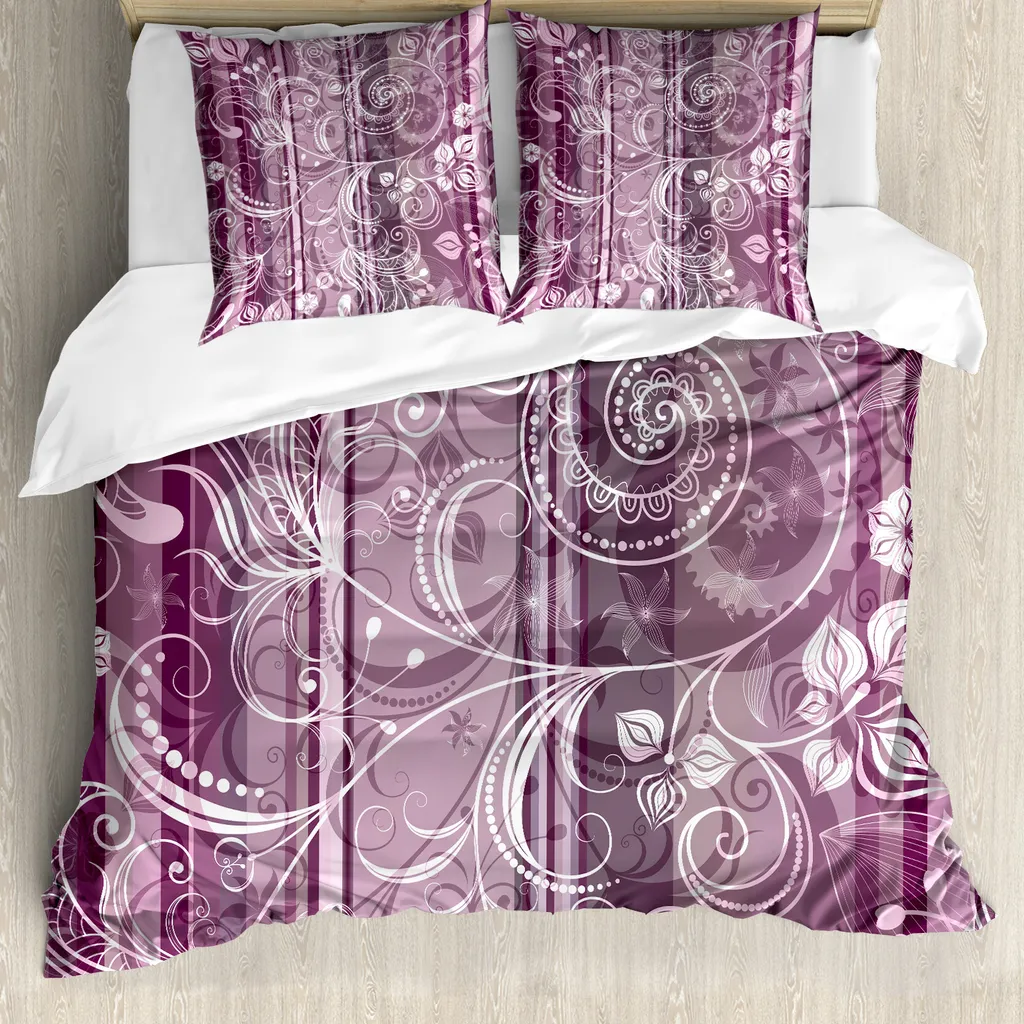 Set Letto ABAKUHAUS Viola - Fiori Retrò e Protezione Allergie