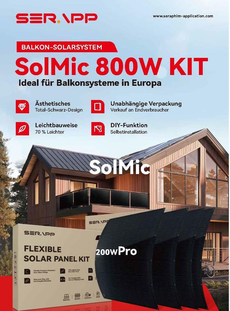 SERAPP 800W Balkonkraftwerk 800 Watt Ohne Wechselrichter, Wechselrichter, PV Solaranlage, 4x 200W