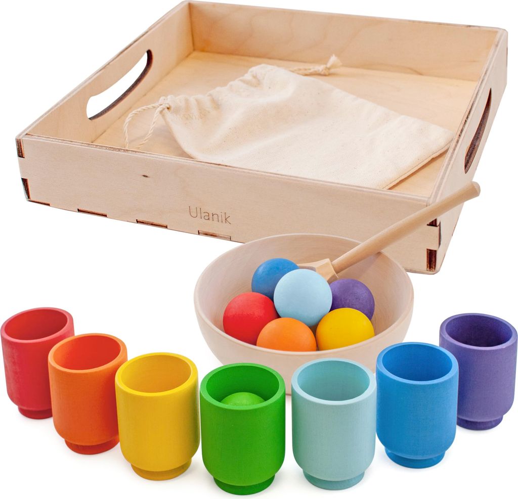 Ulanik dúhové loptičky v pohárikoch Montessori hračka Obrázok produktu