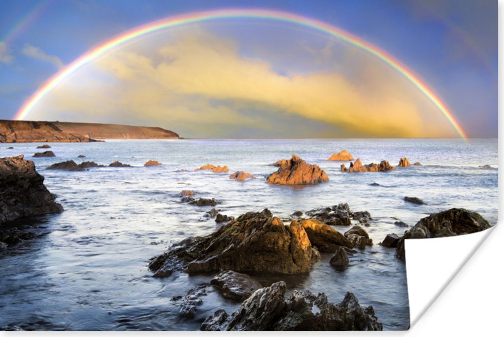 MuchoWow Poster Die irische Küste unter einem vollen Regenbogen 60x40 cm - Schlafzimmerdekoration
