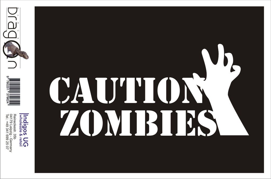Aufkleber / Autoaufkleber - JDM / Die cut / Auto / OEM - Caution Zombies - 150x70mm schwarz - Heckscheibe / Heckscheibenaufkleber