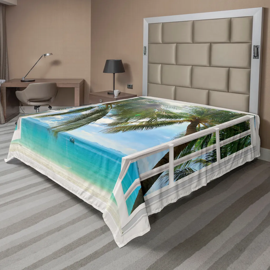 Drap de lit plat infroissable et doux, motif plage pour lit XXL 260cm