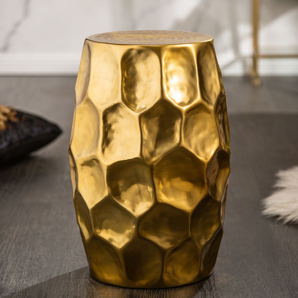riess-ambiente Handgefertigter Beistelltisch ORGANIC ORIENT 50cm gold Metall Hammerschlag Design rund Couchtisch Tisch
