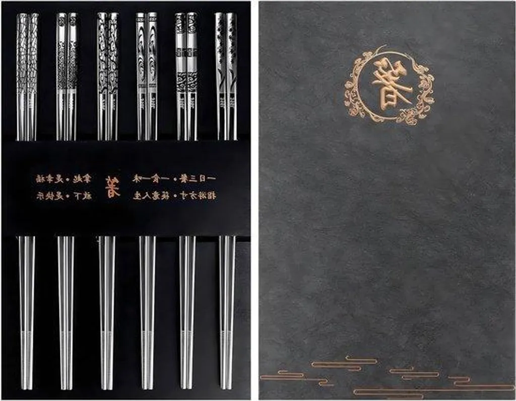 Baguettes japonaises en inox pour sushis et ramen - Coffret de 6 paires