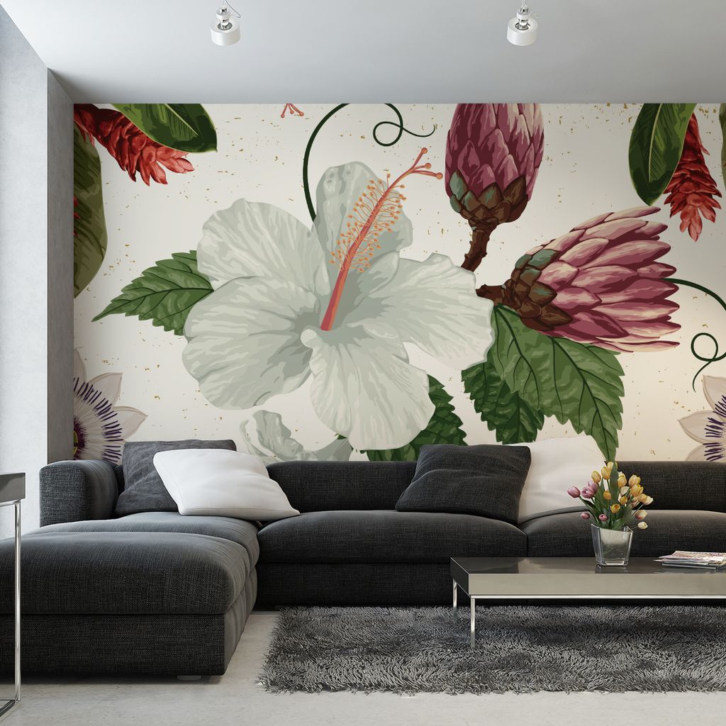 Muralo XXL Vlies FOTOTAPETE Wei§e HIBISKUS Blumen (B) 180 cm x (H) 120 cm Tapete Wandtapete WOHNZIMMER SCHLAFZIMMER 5164