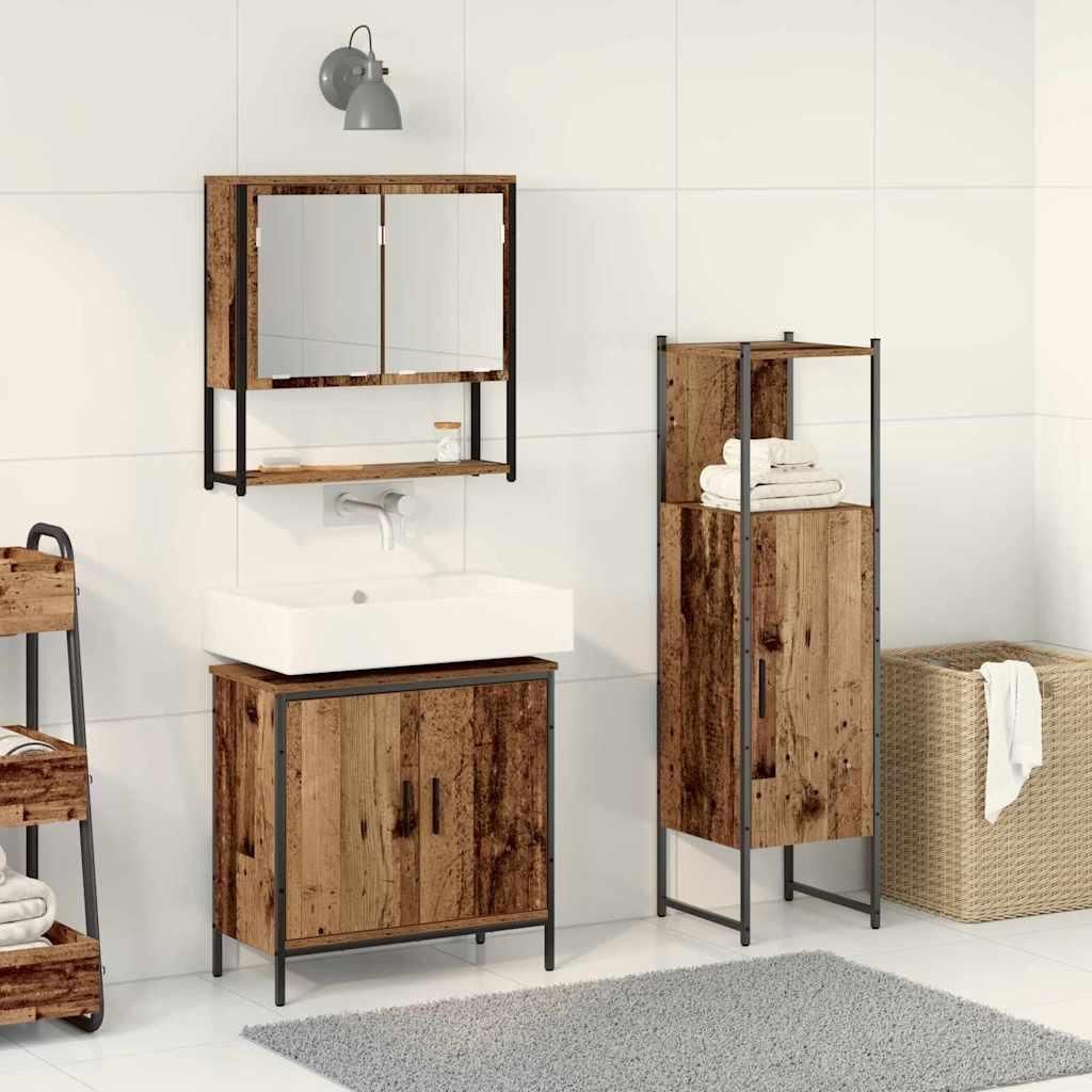 Maison Exclusive - Badezimmermöbel-Set mit Regal mit Tür 3 pcs Braun Holzwerkstoff