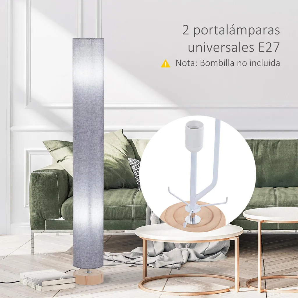 Lampadaire bois gris à intensité modulable : éclairage d'appoint élégant