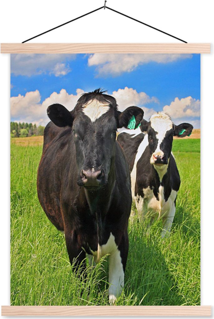 MuchoWow Textilposter Kuh - Gras - Natur - Tiere 120x160 cm mit holzfarbenen Rahmen - Plakatkarton