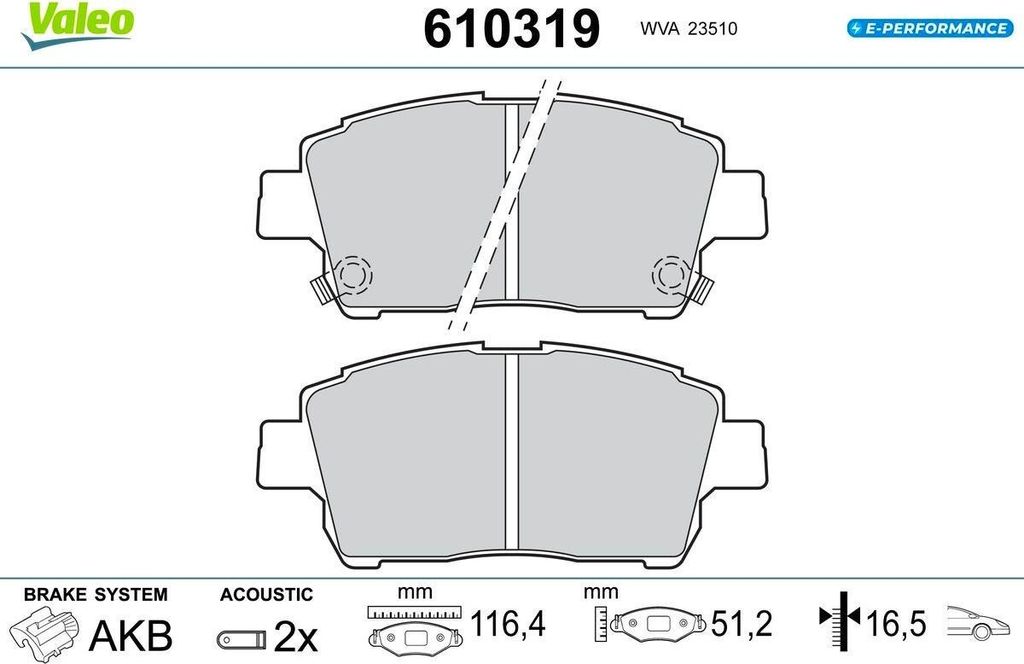 VALEO Bremsbeläge Satz Vorne für TOYOTA PRIUS Liftback (NHW20) 610319