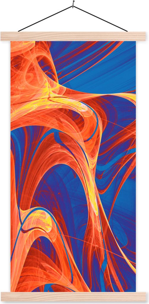 MuchoWow Textilposter Kunst - Wellen - Farbe - Psychedelisch 60x120 cm mit holzfarbenen Rahmen - Holz