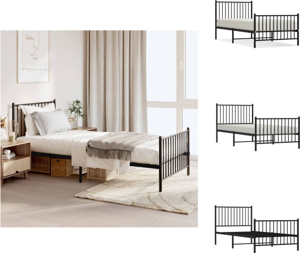 vidaXL Bettgestell mit Kopf- und Fußteil Metall Schwarz 90x200 cm - Betten & Bettgestelle