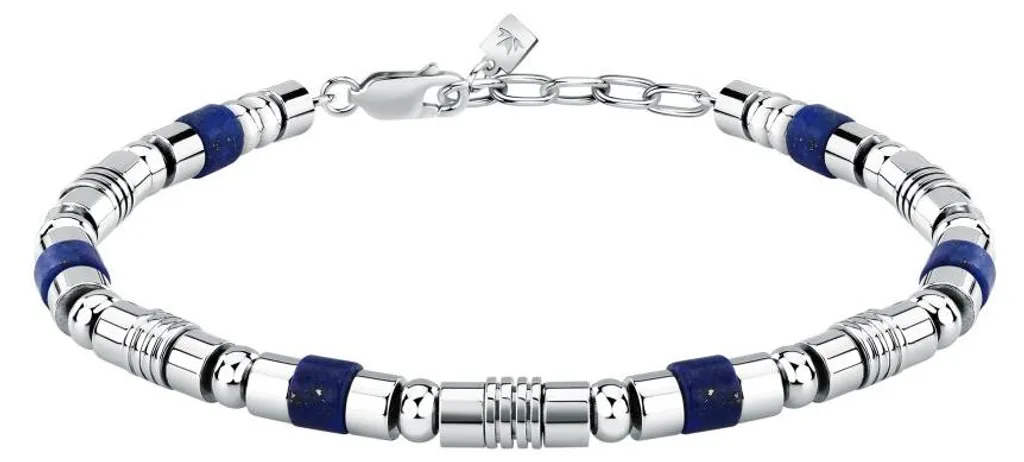 Bracelet homme en acier et pierre de lazurite bleue véritable S1741